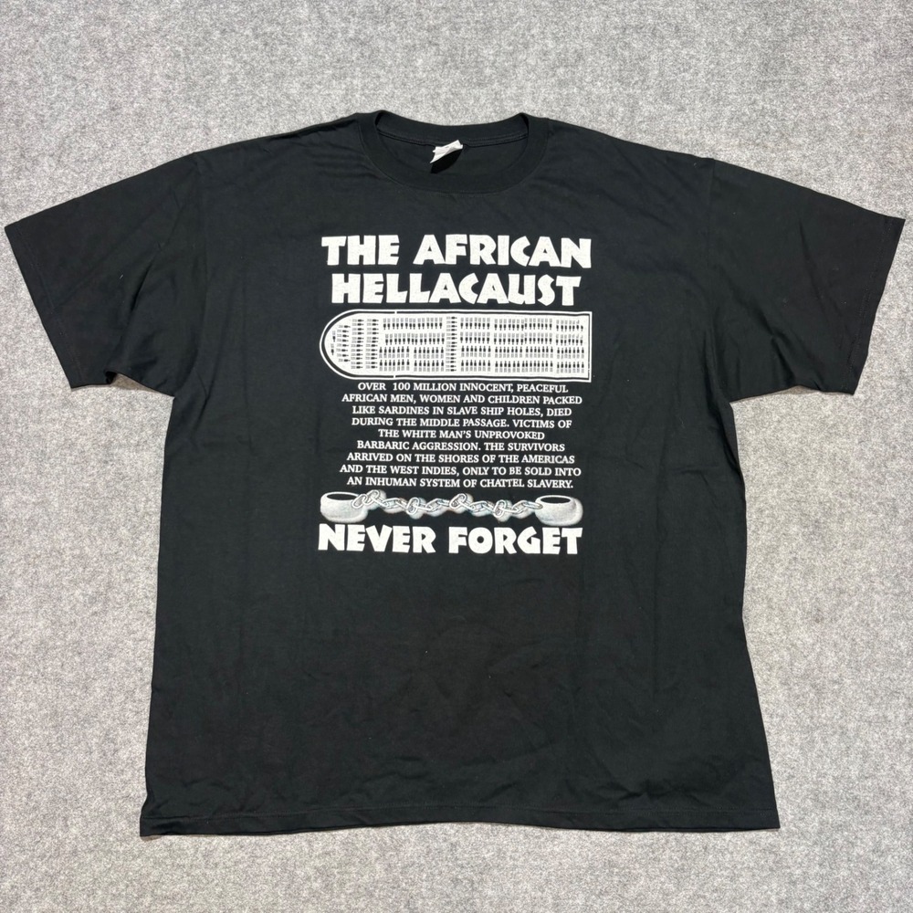 Anvil The African Hellacaust Graphic T-Shirt Black Mens 2XL Never Forget History